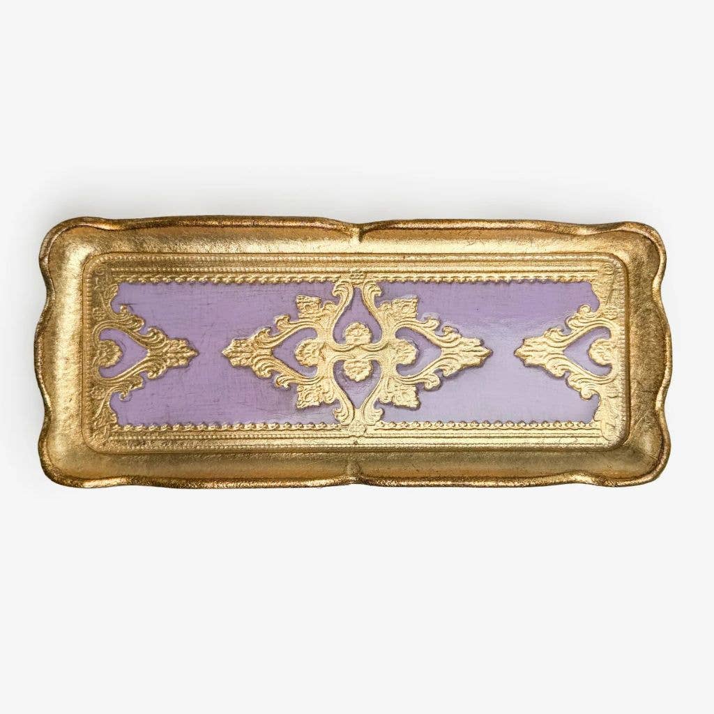 Florentine Carved Gilded Wood Narrow Tray, Made in Italy: Lilac