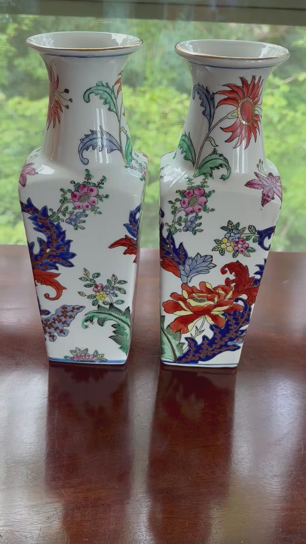 Pair of Tobacco Leaf Porcelain Vases | 10.5" Matching Pair