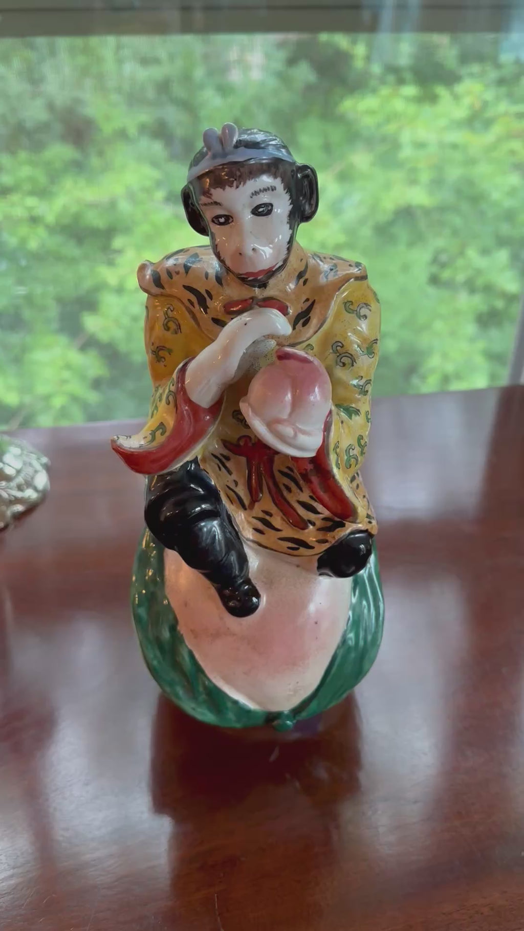 Vintage Chinoiserie Monkey King on Peach Figurine