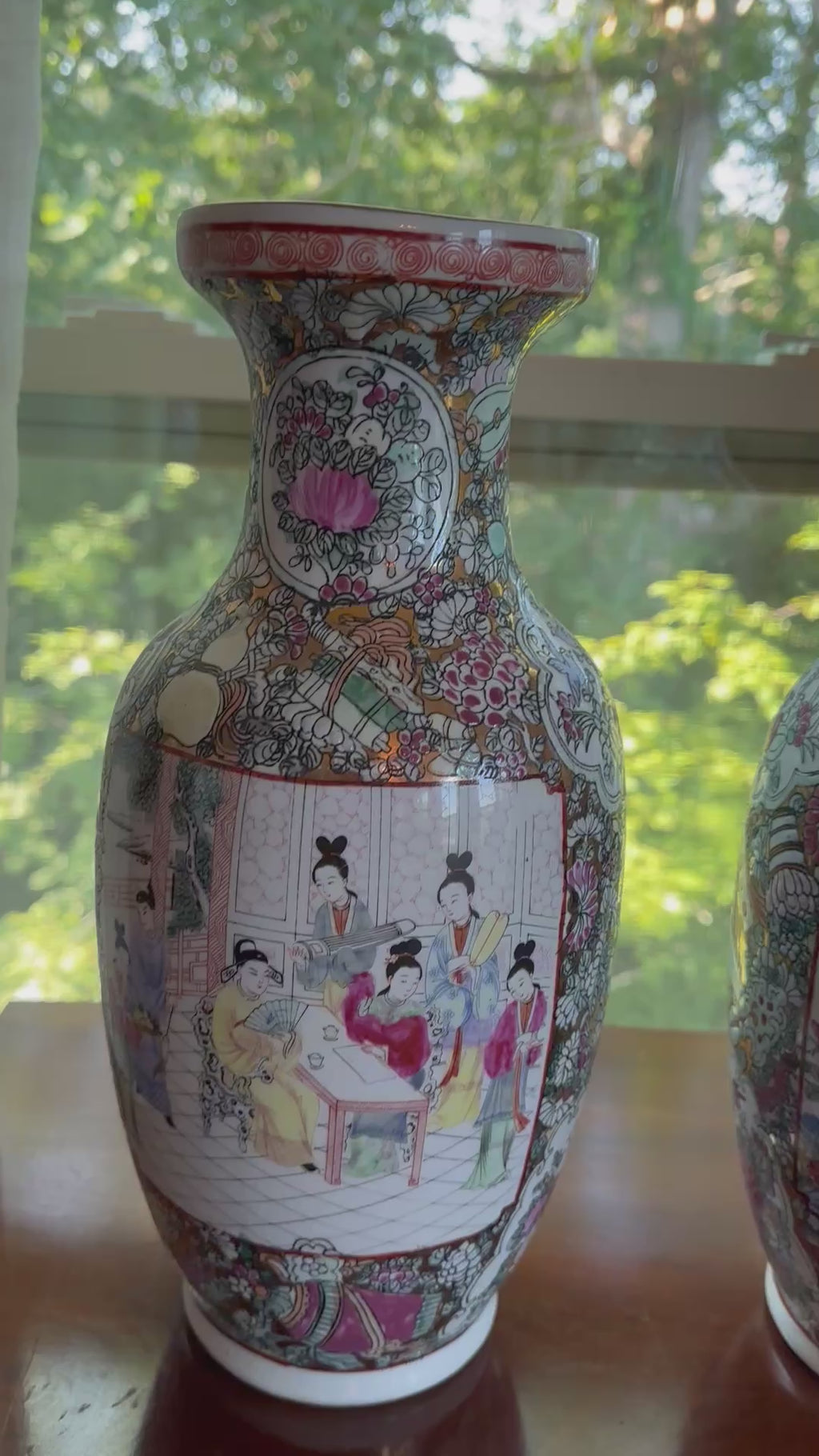 PAIR OF VINTAGE FAMILLE ROSE PORCELAIN VASES | 13.5"