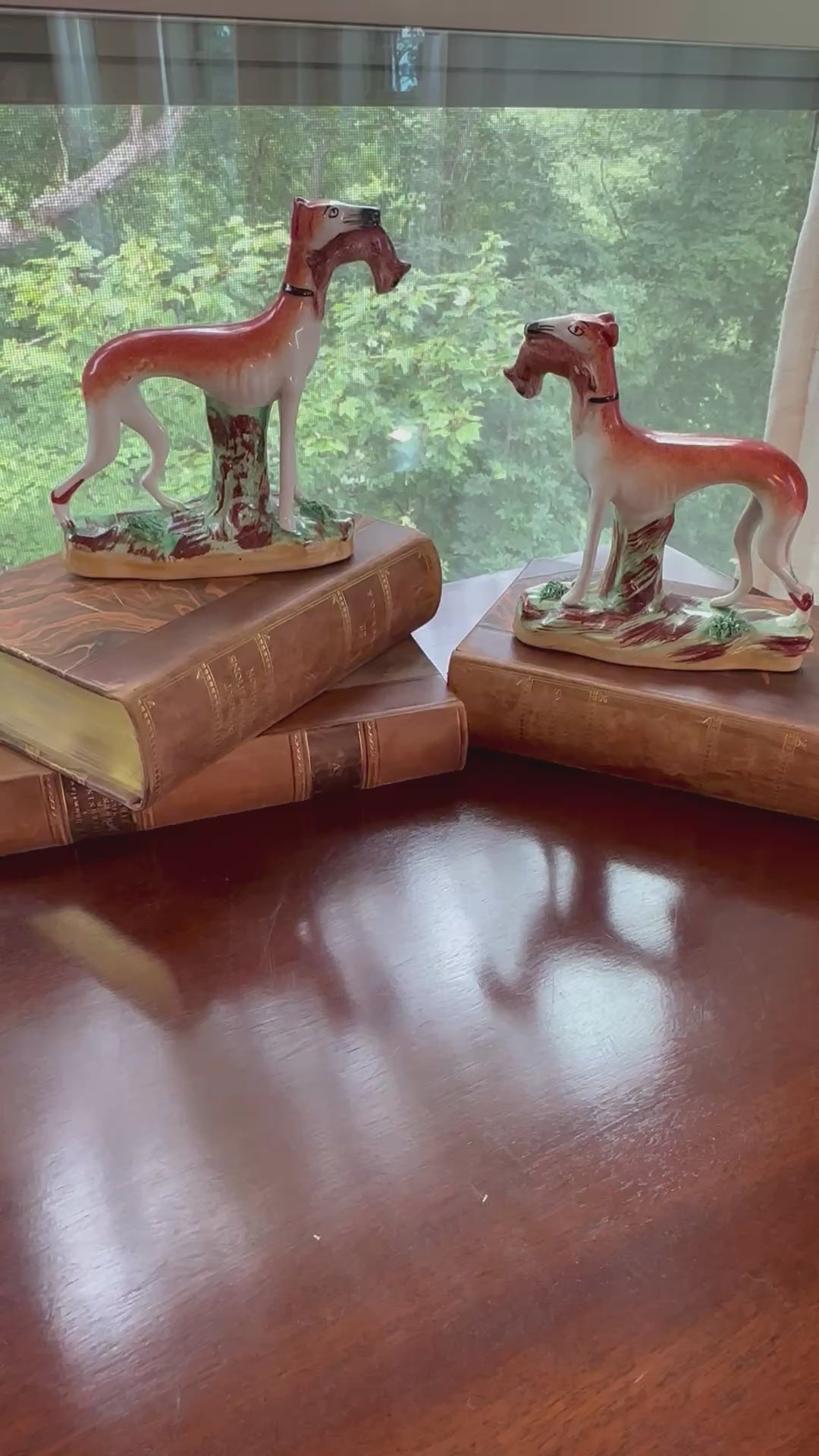 Pair of Vintage Staffordshire Whippets with Hare | Hunting Dogs
