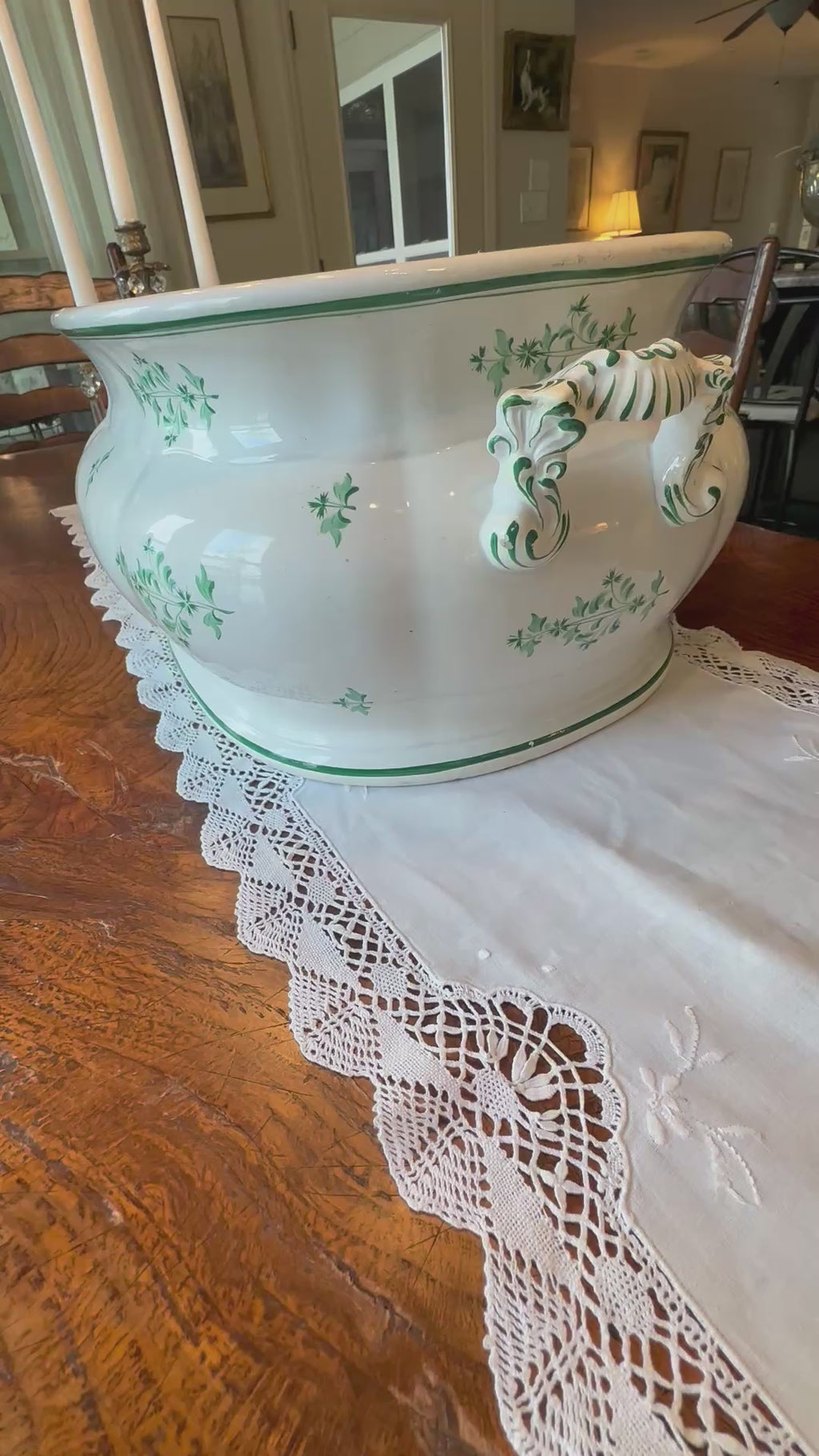 Antique British Green Transferware Foot Bath