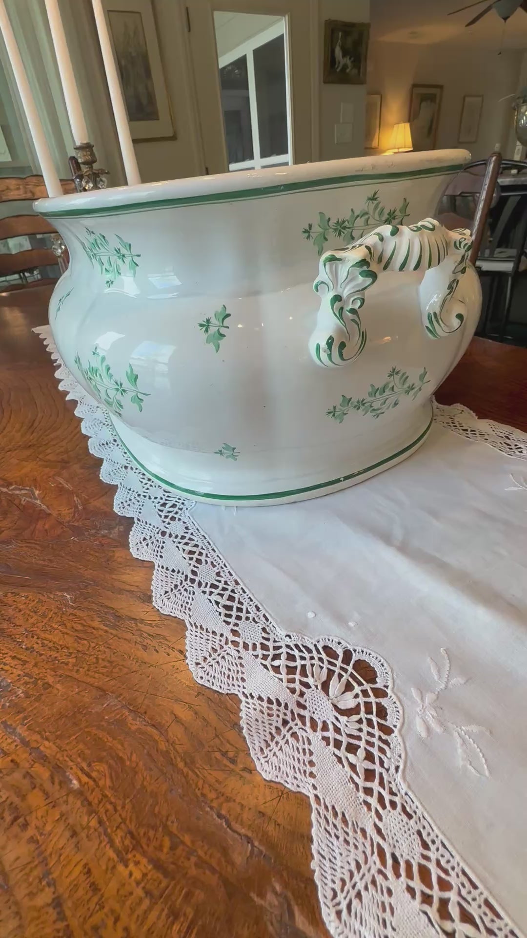 Antique British Green Transferware Foot Bath
